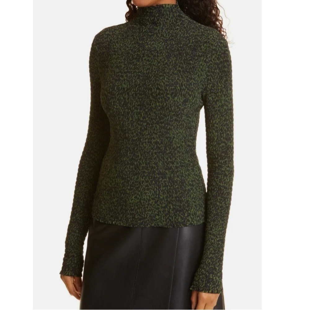 Proenza Schouler white label Smocked Mock Neck long Sleeve animal print Size 0